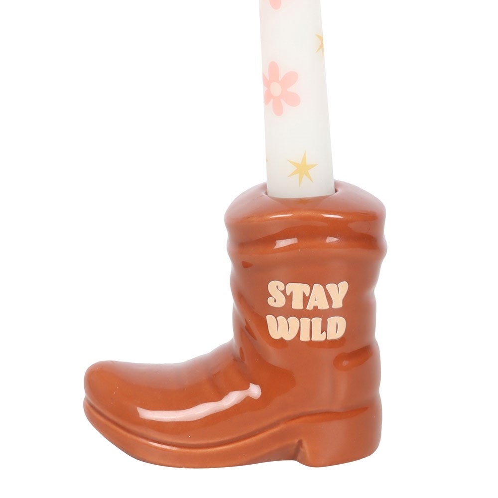 Something Different - Brown Cowboy Boot with Taper Candle Kaarsenstandaard - Multicolours